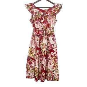 Lindy Bop Hetty Red Floral 1950s Pinup Retro Rockabilly Midi Dress
